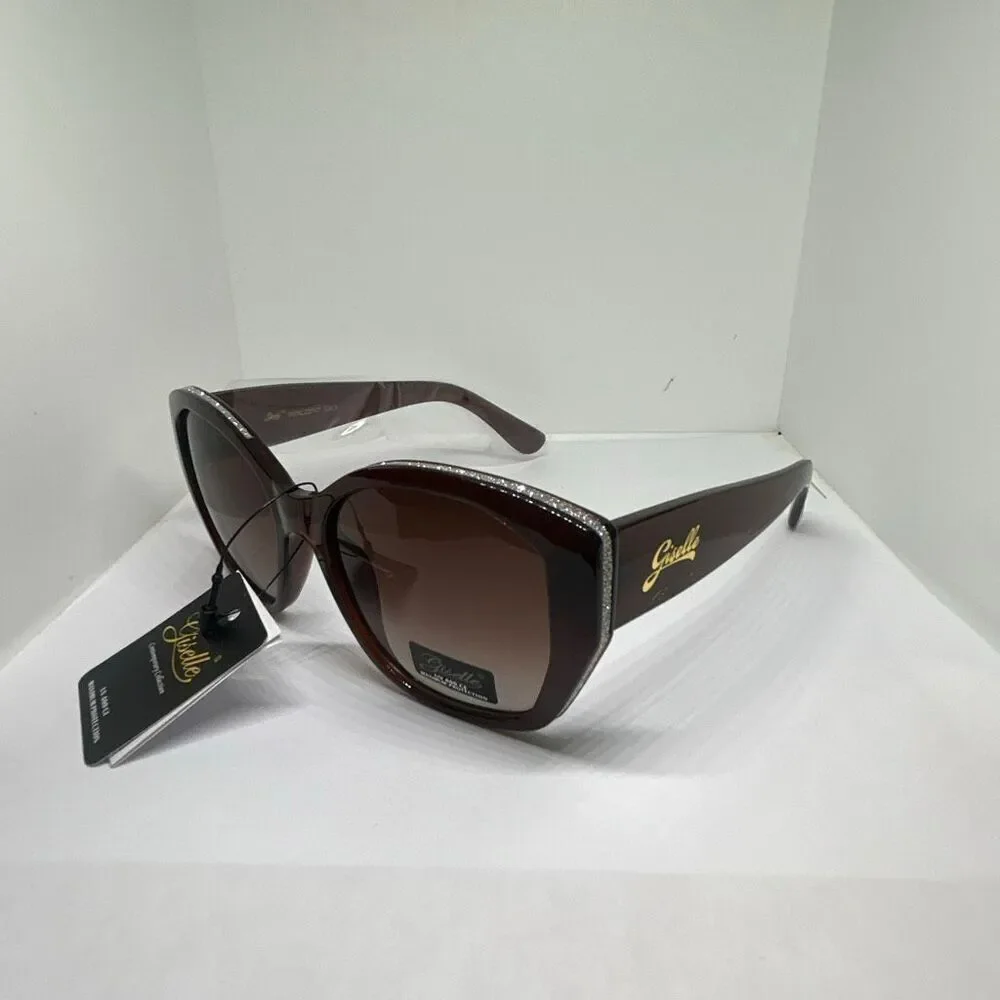 Giselle Oversized Brown Sunglasses UV400 Glam Rhinestone Accent